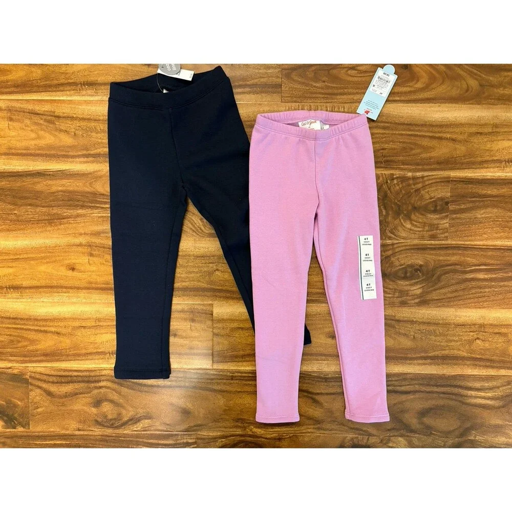 NWT Baby Gap Navy Fleece Cozy Lined Legging & Cat & Jack Fleece Legging, Size 4